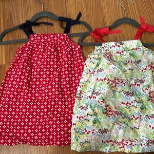 TWO Hanna Andersson smock dresses with tie detail